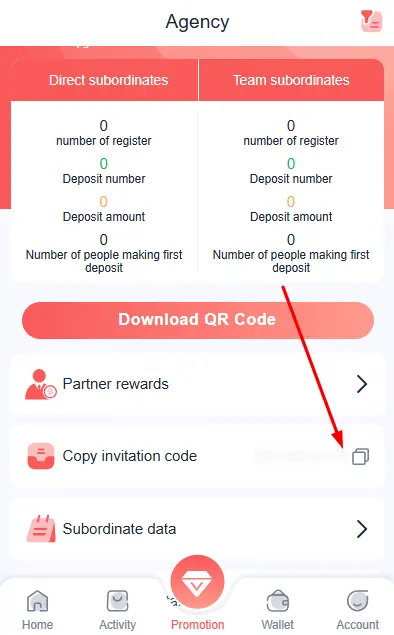 Copy invitation code